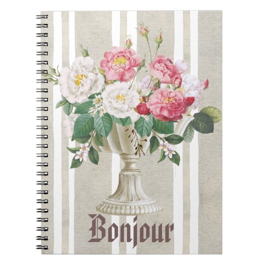 Bonjour cute rustic and romantic botanical French Notitieboek (Voorkant)