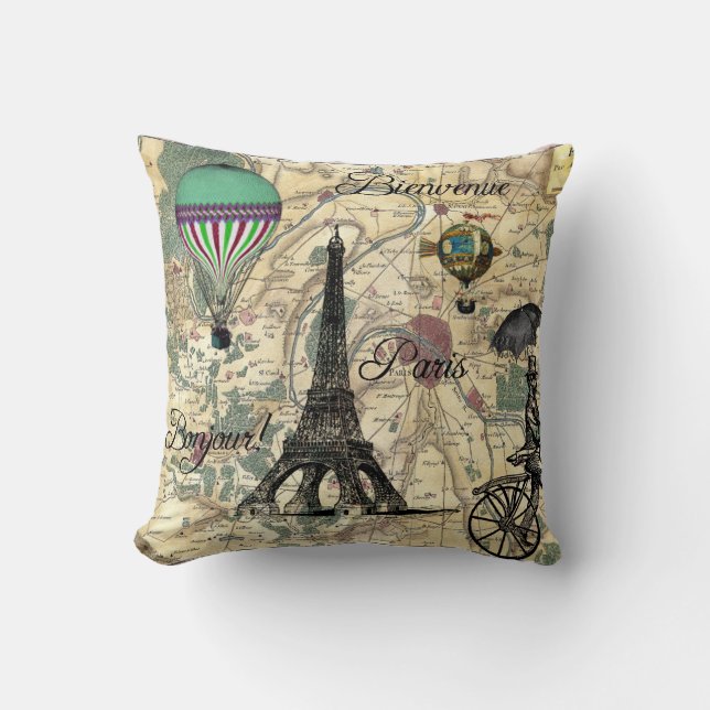 Bonjour de Paris  kaart Decoratief Pillow Kussen (Voorkant)