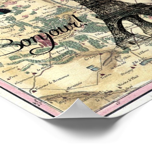 Bonjour de Paris Map Art Print (Hoek)