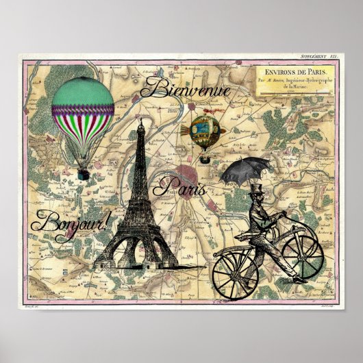 Bonjour de Paris  Map Art Print (Voorkant)