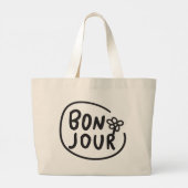 Bonjour Eenvoudige Moderne Bloemen Frans Groet Grote Tote Bag (Achterkant)