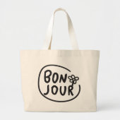 Bonjour Eenvoudige Moderne Bloemen Frans Groet Grote Tote Bag (Voorkant)
