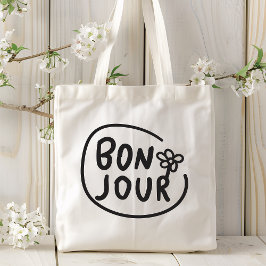 Bonjour Eenvoudige Moderne Bloemen Frans Groet Tote Bag