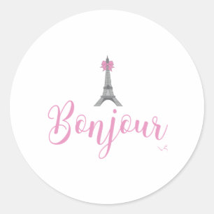 Bonjour-Eiffel Tower Bow Unieke Ronde Sticker