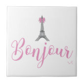 Bonjour-Eiffel Tower Bow Unieke Tegeltje (Voorkant)