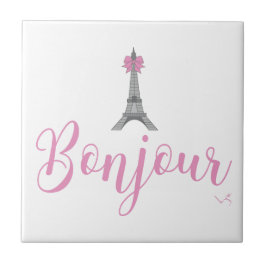 Bonjour-Eiffel Tower Bow Unieke Tegeltje