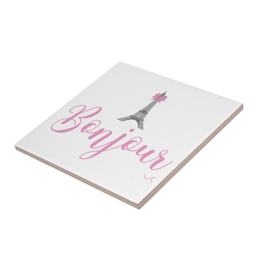 Bonjour-Eiffel Tower Bow Unieke Tegeltje (Zijkant)