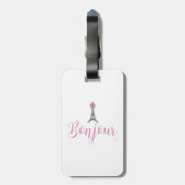 Bonjour-Eiffel Tower Pink Bow Bagagelabel (Achterkant verticaal)