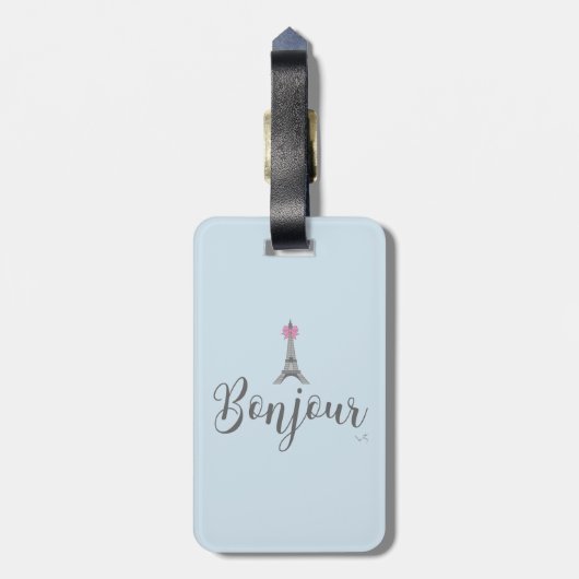Bonjour-Eiffel Tower Pink Bow Bagagelabel (Achterkant verticaal)