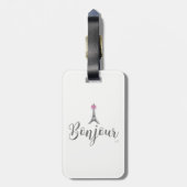Bonjour-Eiffel Tower Pink Bow Bagagelabel (Achterkant verticaal)