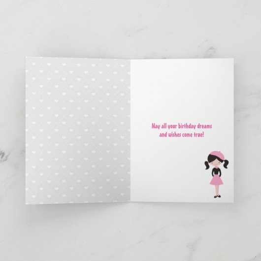 Bonjour Eiffel Tower, Poodle and Girl Birthday Kaart (Binnen)