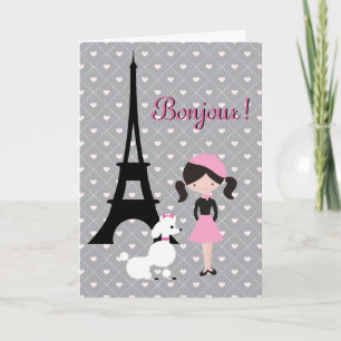 Bonjour Eiffel Tower, Poodle and Girl Birthday Kaart