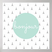 Bonjour Eiffel Tower print in grijs (Voorkant)
