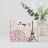 Bonjour Eiffeltoren collage met bloemen Briefkaart (Staand voorkant)