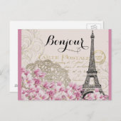 Bonjour Eiffeltoren collage met bloemen Briefkaart (Voorkant / Achterkant)
