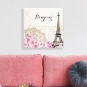 Bonjour Eiffeltoren collage met bloemen Canvas Afdruk (Insitu (Woonkamer))