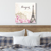 Bonjour Eiffeltoren collage met bloemen Canvas Afdruk (Insitu (Slaapkamer))