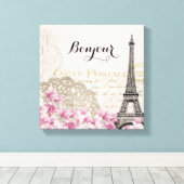Bonjour Eiffeltoren collage met bloemen Canvas Afdruk (Insitu (Houten vloer))