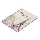 Bonjour  Eiffeltoren collage met bloemen Notitieboek (Linkerzijde)