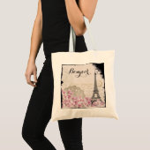 Bonjour  Eiffeltoren collage met bloemen Tote Bag (Voorkant (product))