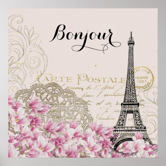 Bonjour Eiffeltoren Collage Poster (Voorkant)