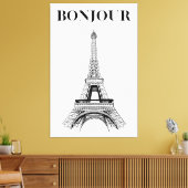 Bonjour Eiffeltoren - Parijse Chic gestrekt Canvas Afdruk (Insitu (Woonkamer))