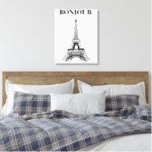 Bonjour Eiffeltoren - Parijse Chic gestrekt Canvas Afdruk (Insitu (Slaapkamer))