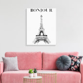 Bonjour Eiffeltoren - Parijse Chic gestrekt Canvas Afdruk (Insitu (Woonkamer))