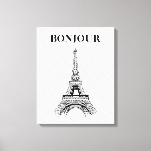 Bonjour Eiffeltoren - Parijse Chic gestrekt Canvas Afdruk (Voorkant)