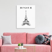 Bonjour Eiffeltoren - Parijse Chic gestrekt Canvas Afdruk (Insitu (Woonkamer))