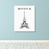 Bonjour Eiffeltoren - Parijse Chic gestrekt Canvas Afdruk (Insitu (Houten vloer))