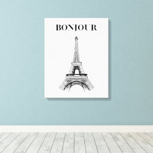 Bonjour Eiffeltoren - Parijse Chic gestrekt Canvas Afdruk