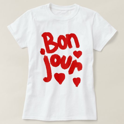 "Bonjour En Coeur", Wit T-Shirt (Design voorkant)