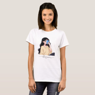 Bonjour Esthetisch Meisje Selfie Illustratie T-shirt