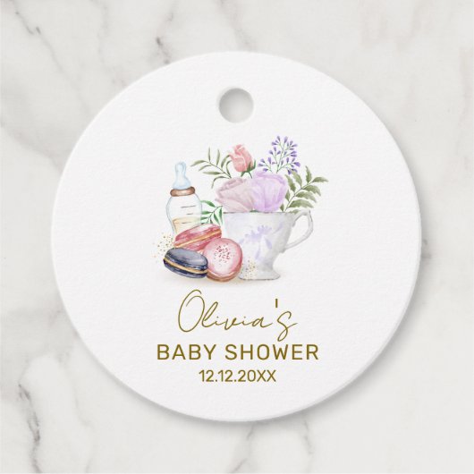 Bonjour Floral Macarons Milk Tea Baby shower Bedankjes Labels (Voorkant)