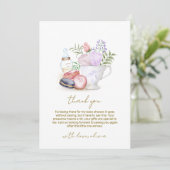 Bonjour Floral Macarons Milk Tea Baby shower Bedankkaart (Staand voorkant)