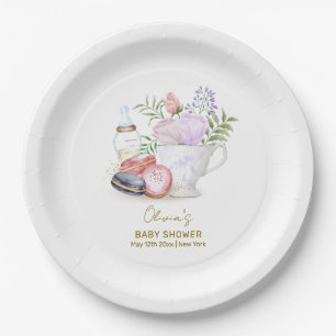 Bonjour Floral Macarons Milk Tea Baby shower Papieren Bordje
