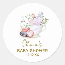 Bonjour Floral Macarons Milk Tea Baby shower Ronde Sticker