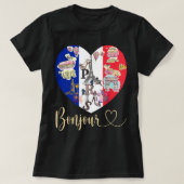 Bonjour France I Love Paris French Flag Heart Fren T-shirt (Design voorkant)