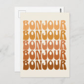 Bonjour | Franse Hallo in bruine roovy-typografie Briefkaart (Voorkant / Achterkant)