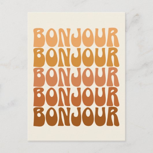 Bonjour | Franse Hallo in bruine roovy-typografie Briefkaart (Voorkant)