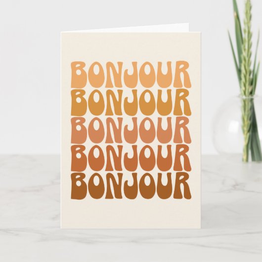 Bonjour | Franse Hallo in bruine roovy-typografie Kaart (Voorkant)