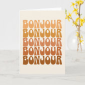 Bonjour | Franse Hallo in bruine roovy-typografie Kaart (Gele Bloem)