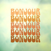 Bonjour | Franse Hallo in bruine roovy-typografie Raamsticker (Vel 3)