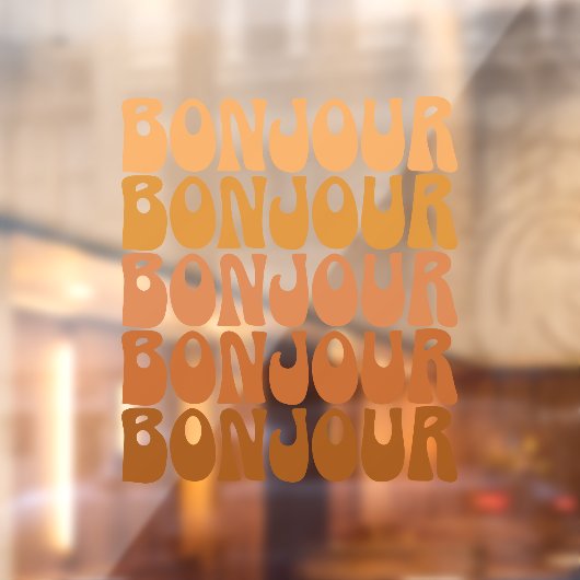 Bonjour | Franse Hallo in bruine roovy-typografie Raamsticker (Vel 2)