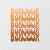 Bonjour | Franse Hallo in bruine roovy-typografie Raamsticker (Vel)