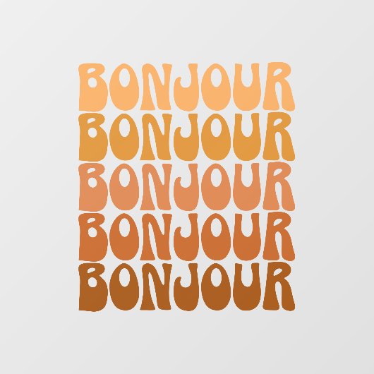 Bonjour | Franse Hallo in bruine roovy-typografie Raamsticker (Vel)