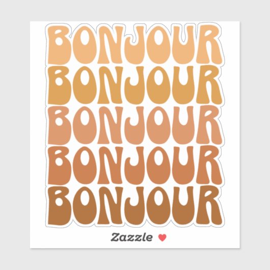 Bonjour | Franse Hallo in bruine roovy-typografie Sticker (Vel)