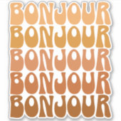 Bonjour | Franse Hallo in bruine roovy-typografie Sticker (Voorkant)