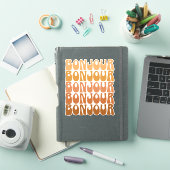 Bonjour | Franse Hallo in bruine roovy-typografie Sticker (iPad Cover)
